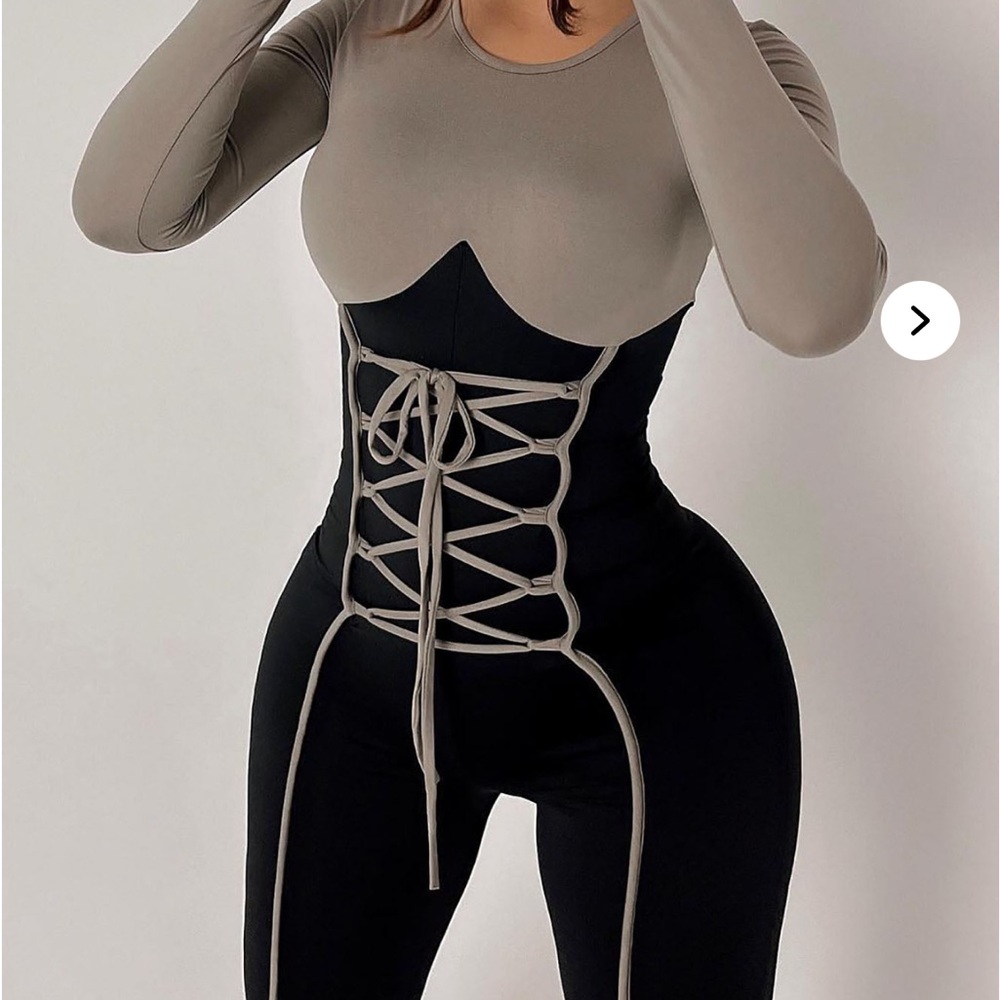 Fashion Nova Black and Tan Bodysuit
